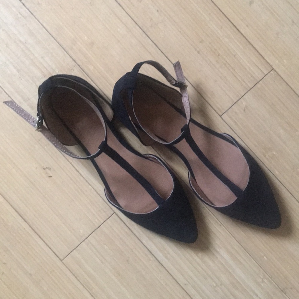 black t strap flats
